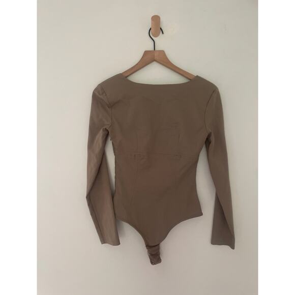 Zara Square Neck Bodysuit Khaki Tan Green Small Corset Balletcore - Picture 9 of 10